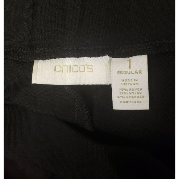 Chico's black pants, raised front seams, Sz 1 Med, Slim, High Waist, Pull On - Picture 5 of 7